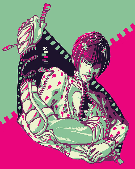2boys, androgynous, bob_cut, bruno_bucciarati, hair_ornament, hiyohiyo_(naga), hollow_body, jojo_no_kimyou_na_bouken