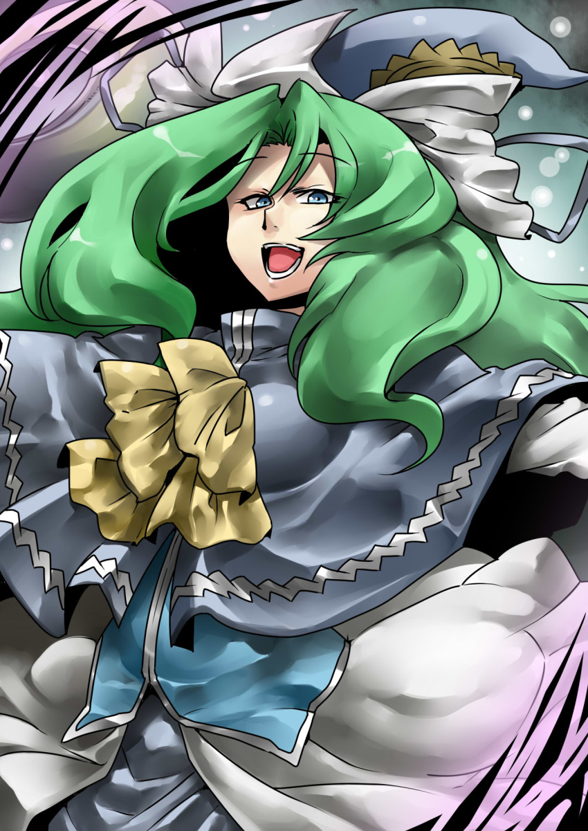 green_hair, hat, highres, long_hair, mima, solo, staff, touhou