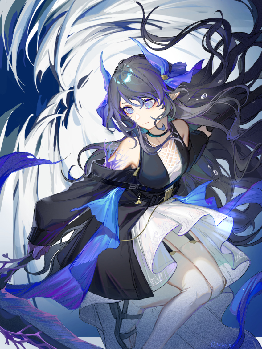 1girl, arknights, belt, belt_buckle, black_belt, black_coat, black_footwear, black_hair