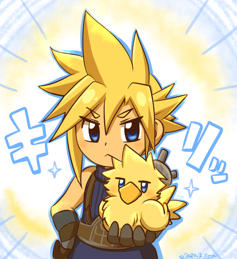 1boy, :<, animal, armor, bird, blonde_hair, blue_eyes, brown_gloves