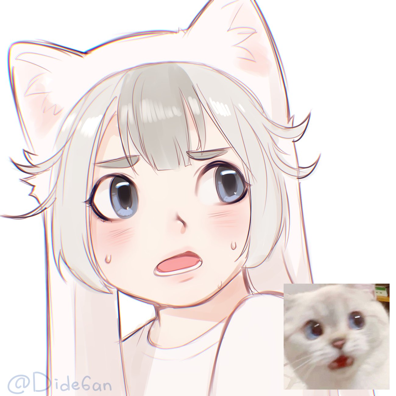 1other, androgynous, cat, dide6an, grey_eyes, grey_hair, highres, humanization