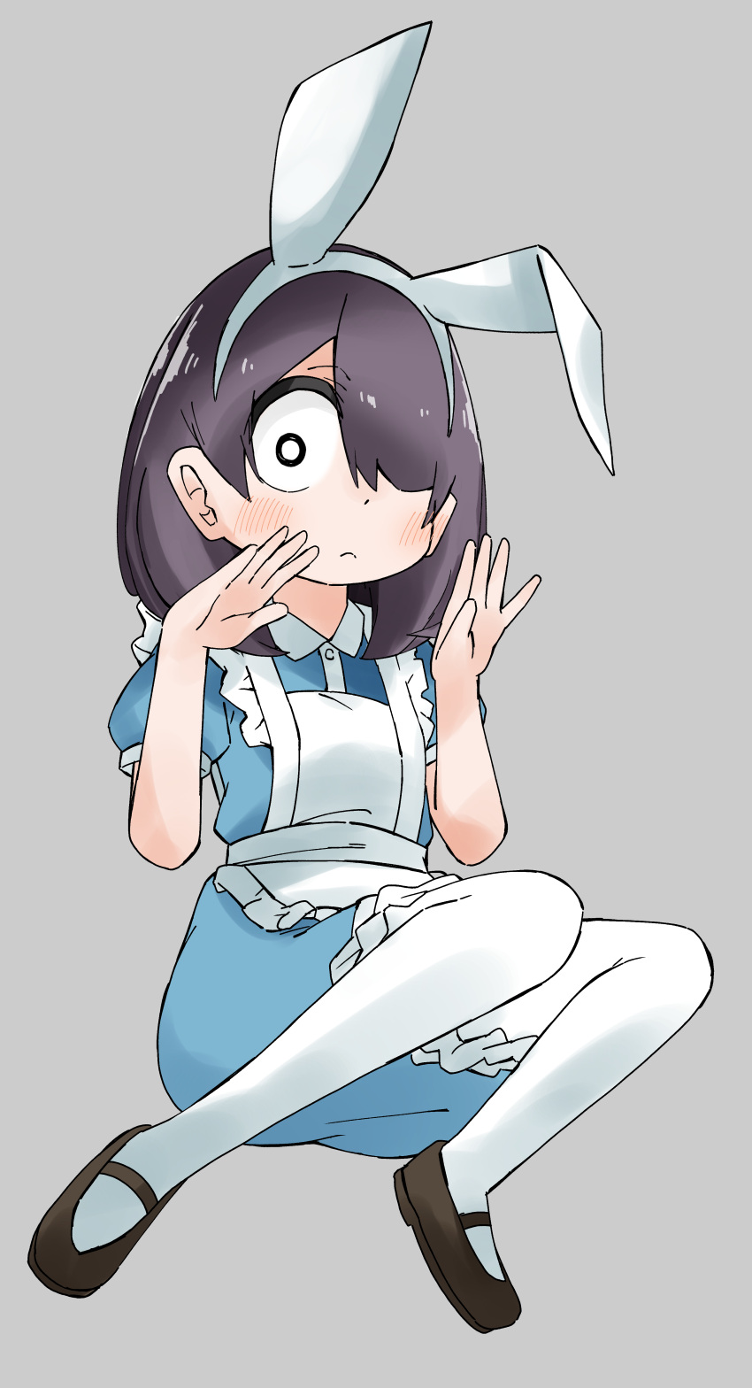 1girl, :<, absurdres, alice_(alice_in_wonderland), alice_(alice_in_wonderland)_(cosplay), alice_in_wonderland, animal_ears, apron