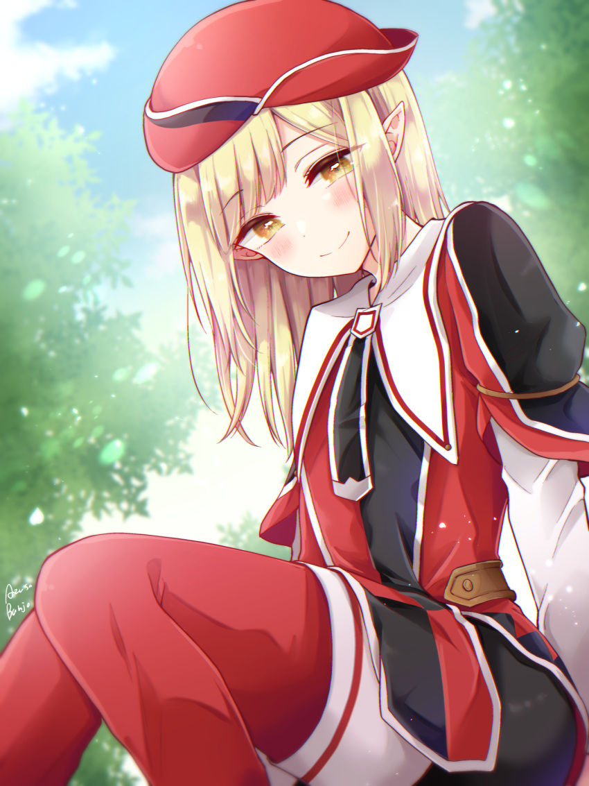 1boy, androgynous, banjou_azusa, blonde_hair, elf, futoku_no_guild, highres, long_hair