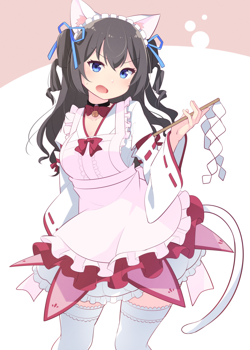 1girl, absurdres, animal_ear_fluff, animal_ears, apron, arm_at_side, assault_lily, bell