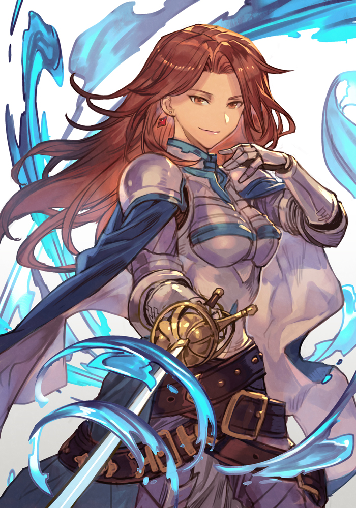1girl, armor, belt, brown_eyes, brown_hair, granblue_fantasy, granblue_fantasy_versus, hankuri