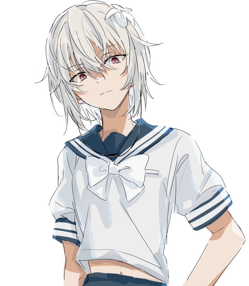 1girl, a_certain_high_school_uniform, absurdres, accelerator_(toaru_majutsu_no_index), anninn_do_fu, black_sailor_collar, black_skirt, bow