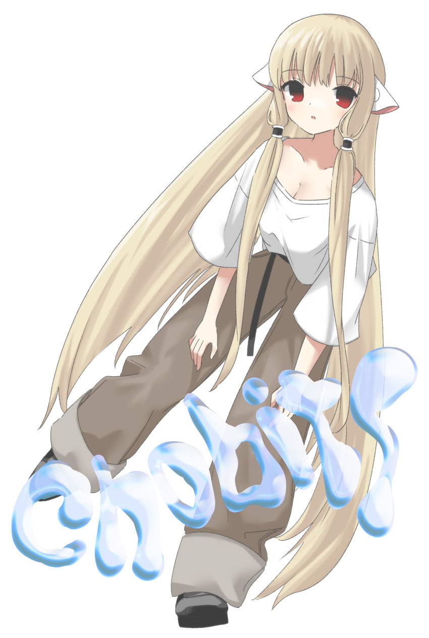 1girl, absurdres, alternate_costume, blonde_hair, brown_pants, casual, chii, chobits