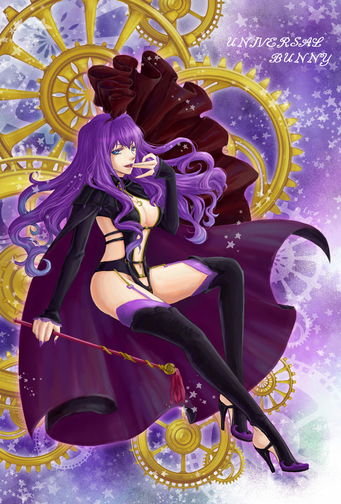 boots, breasts, cleavage, high_heels, long_hair, macross, macross_frontier, macross_frontier:_itsuwari_no_utahime, macross_frontier:_the_false_diva, ohana, purple_hair, sheryl_nome, shoes, thigh-highs, thigh_boots, thighhighs