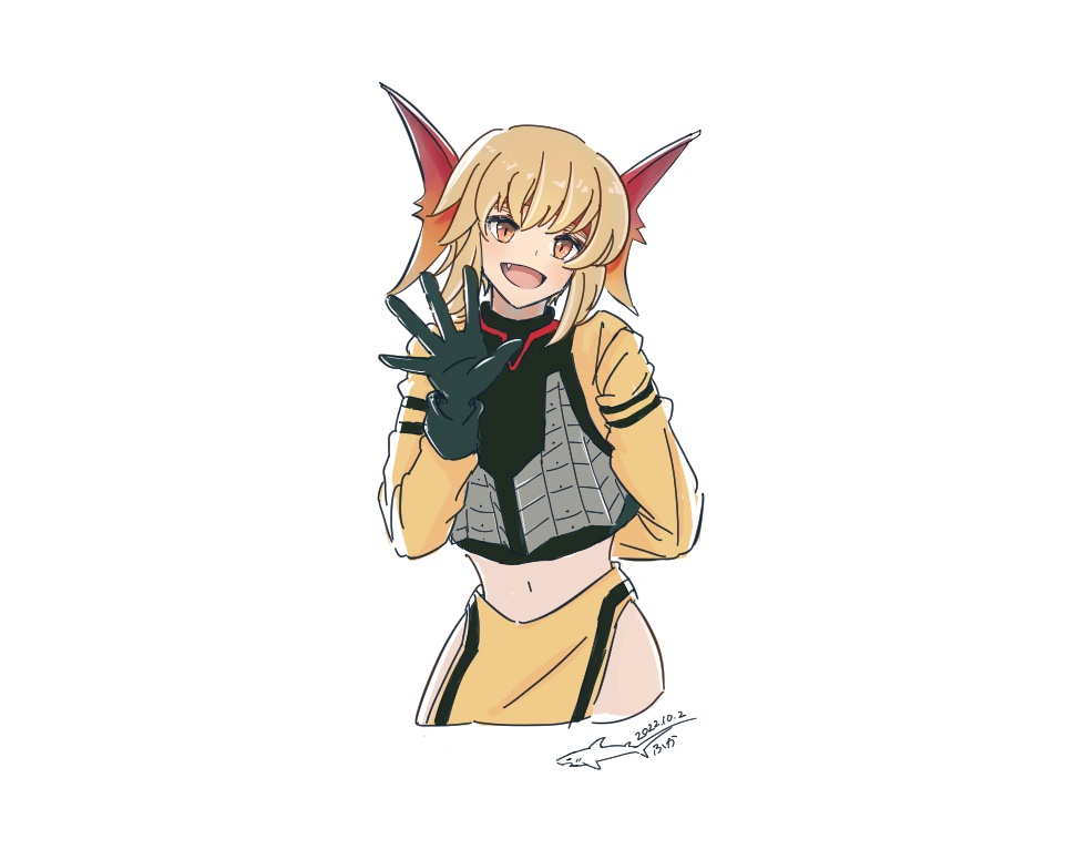 1girl, armor, black_gloves, blonde_hair, dated, fang, gensou_suikoden, gensou_suikoden_iii