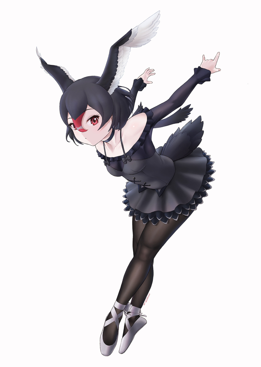 1girl, ballet, ballet_slippers, beleven, bird_girl, bird_tail, bird_wings, black_hair