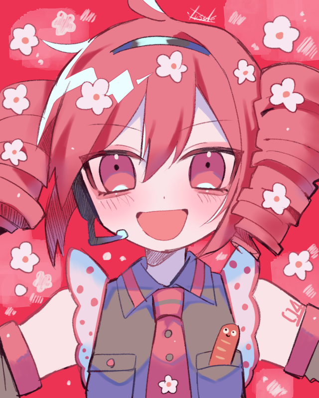 1girl, ahoge, animate_object, blush, breast_pocket, buttons, collared_shirt, commentary_request