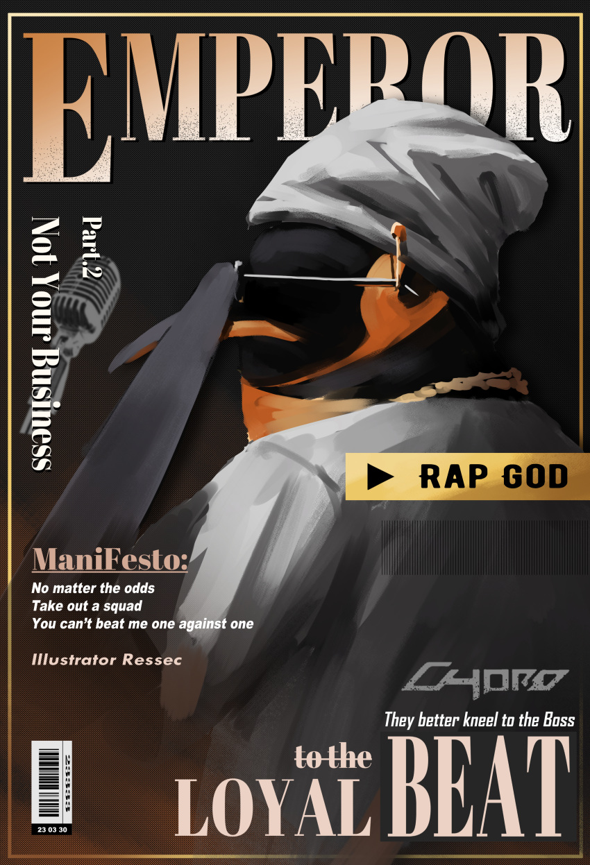 1boy, absurdres, arknights, beak, closed_mouth, cover, english_text, fake_cover