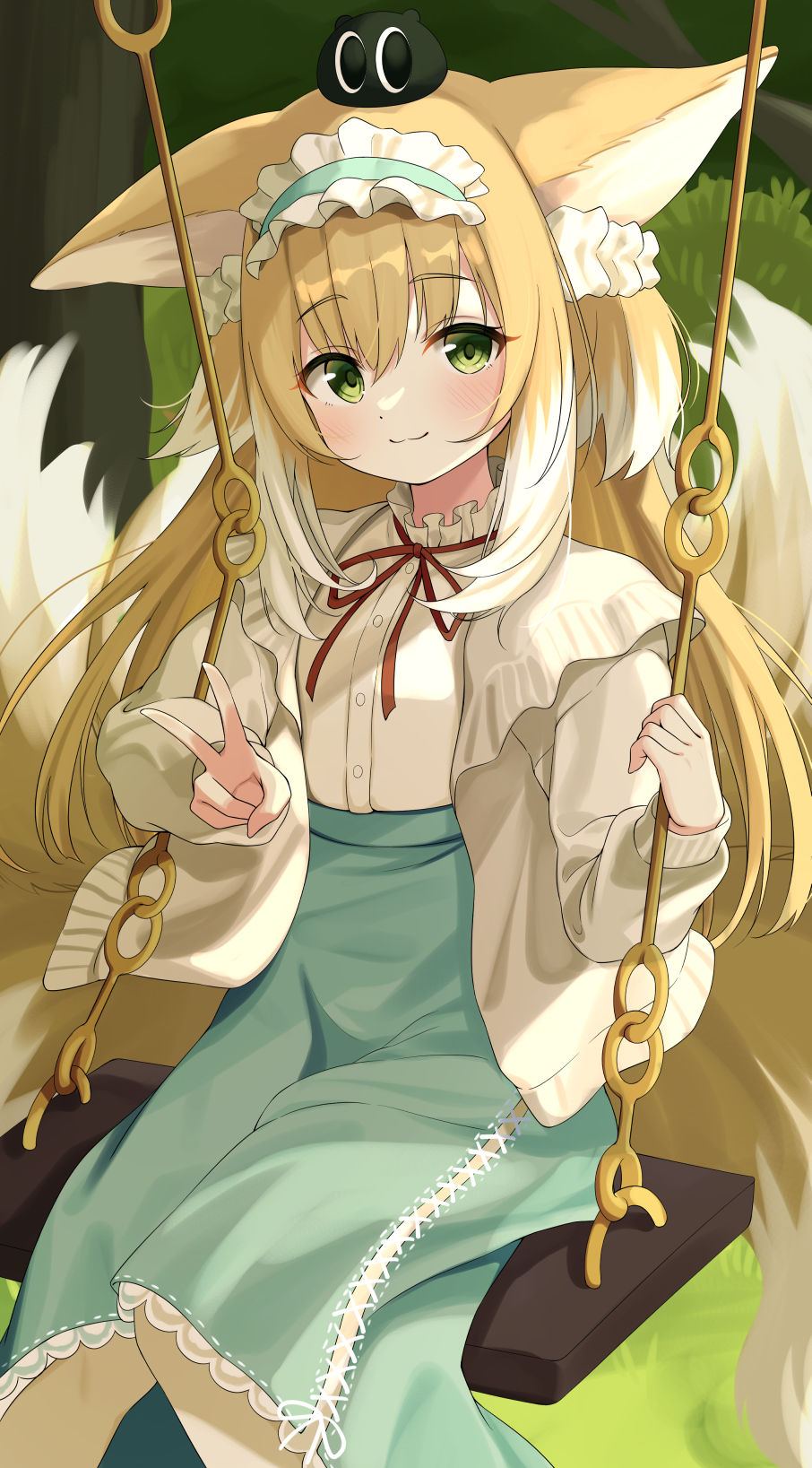 animal_ears, animal_on_head, arknights, black_cat, blue_hairband, cardigan, cat, cat_on_head
