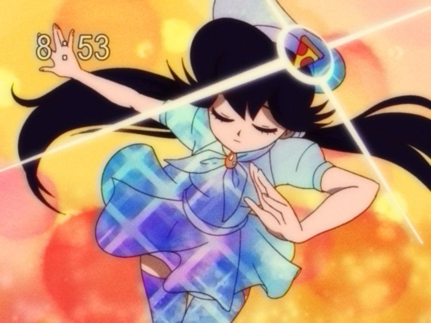 1girl, black_hair, closed_eyes, food, genderswap, genderswap_(mtf), hat, henshin