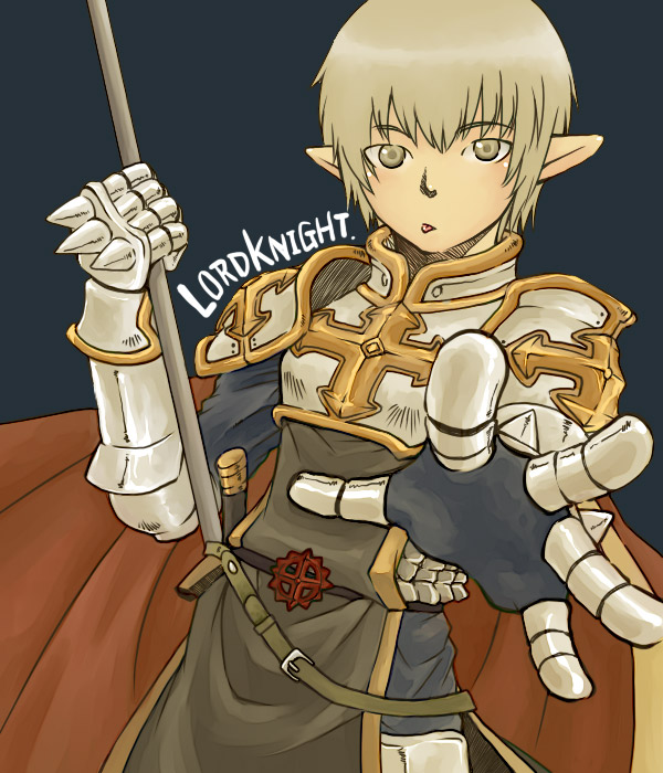 1boy, armor, black_background, breastplate, cape, chainmail, character_name, closed_mouth