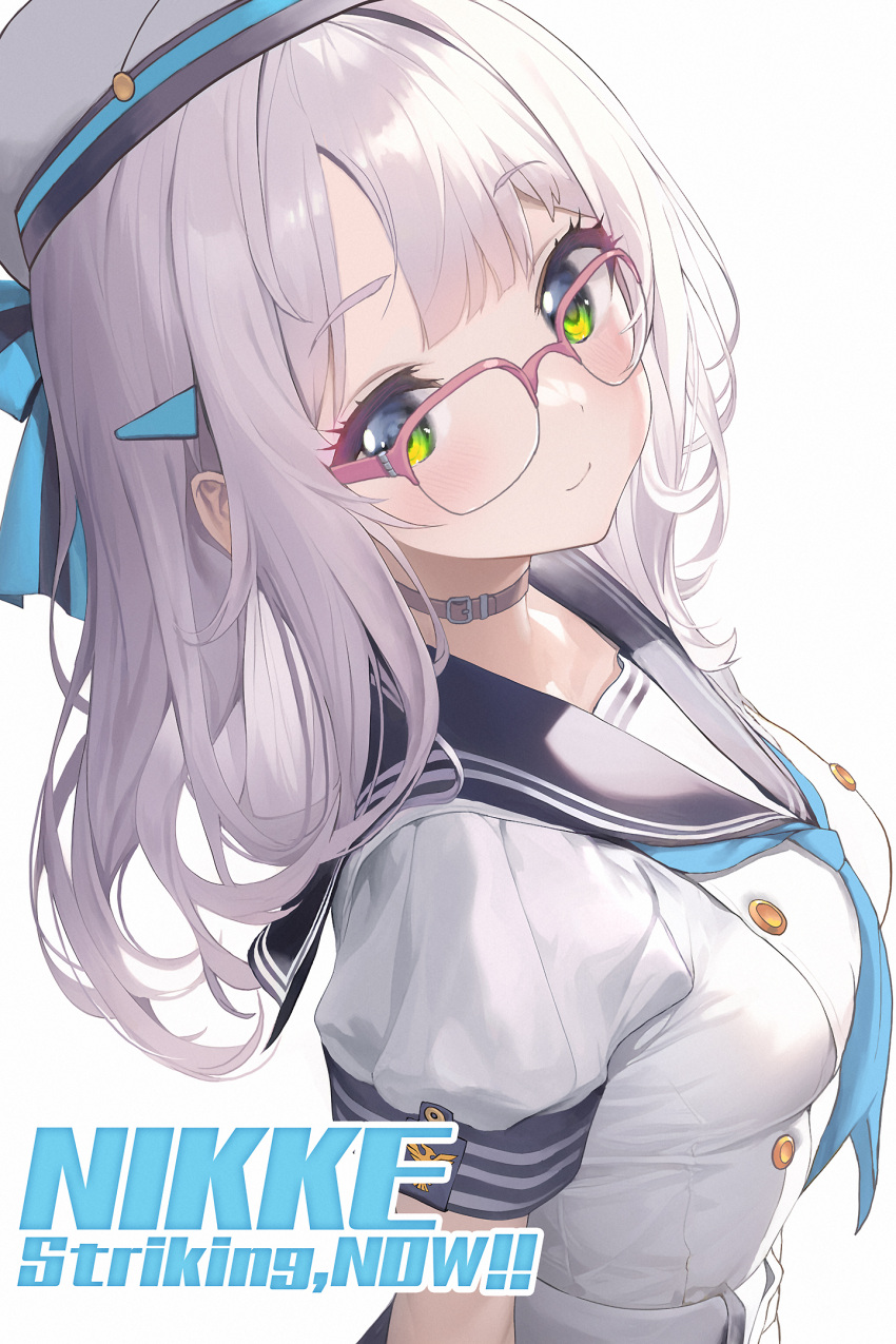 1girl, belt, blue_bow, blue_sailor_collar, blush, bow, bullpup, closed_mouth