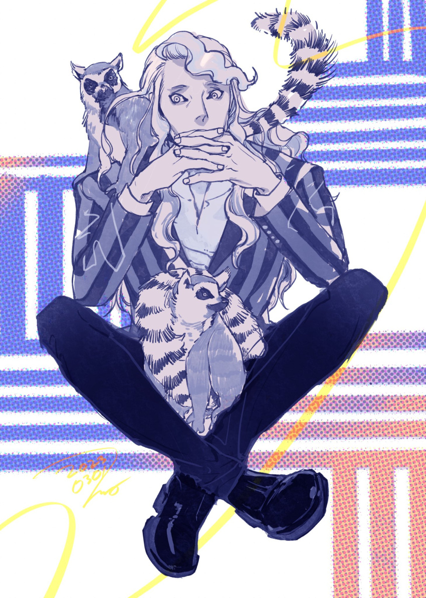 1boy, almostghost, black_pants, blonde_hair, formal, highres, hinrigh_biganduffno, hunter_x_hunter