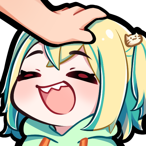 1girl, :d, =_=, amano_pikamee, bad_id, cat_hair_ornament, chibi, drawstring, english_commentary, green_hoodie, hair_ornament, headpat, hood, hood_down, hoodie, lowres, maerie, mixed-language_commentary, official_art, portrait, sharp_teeth, smile, solo_focus, teeth, transparent_background, two_side_up, upper_teeth_only, voms