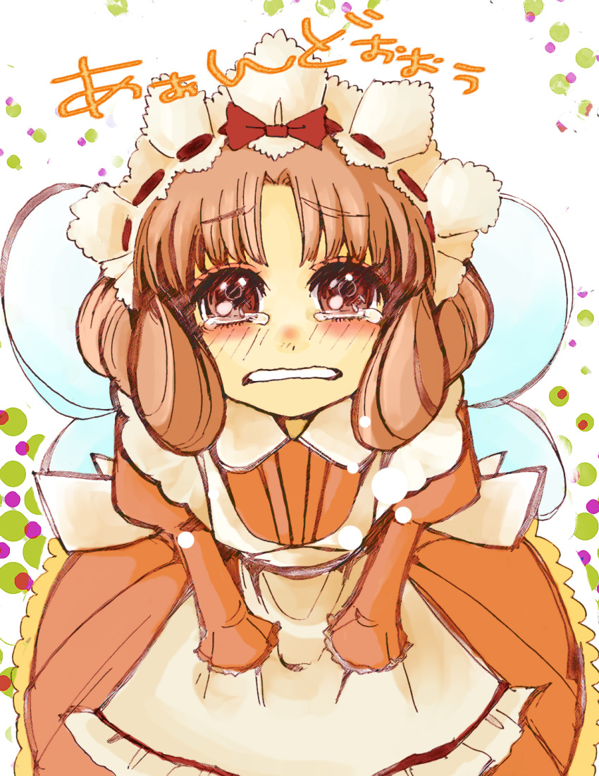brown_hair, caramel_(yumeiro), fairy, highres, maid, n7ao, red_eyes, tears