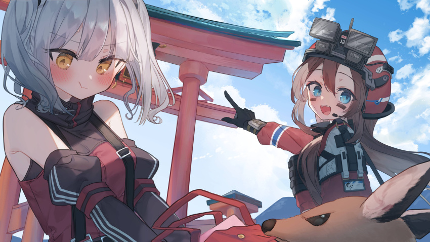 2girls, absurdres, ahoge, arm_up, bag, bandaid, bandaid_on_cheek, bandaid_on_face