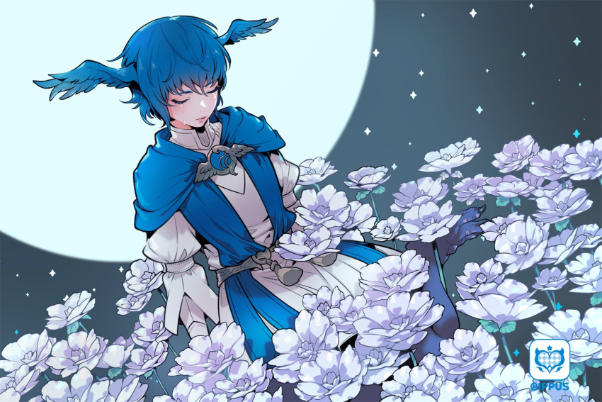 1girl, belt, bird_girl, bird_legs, blue_brooch, blue_capelet, blue_hair, brooch