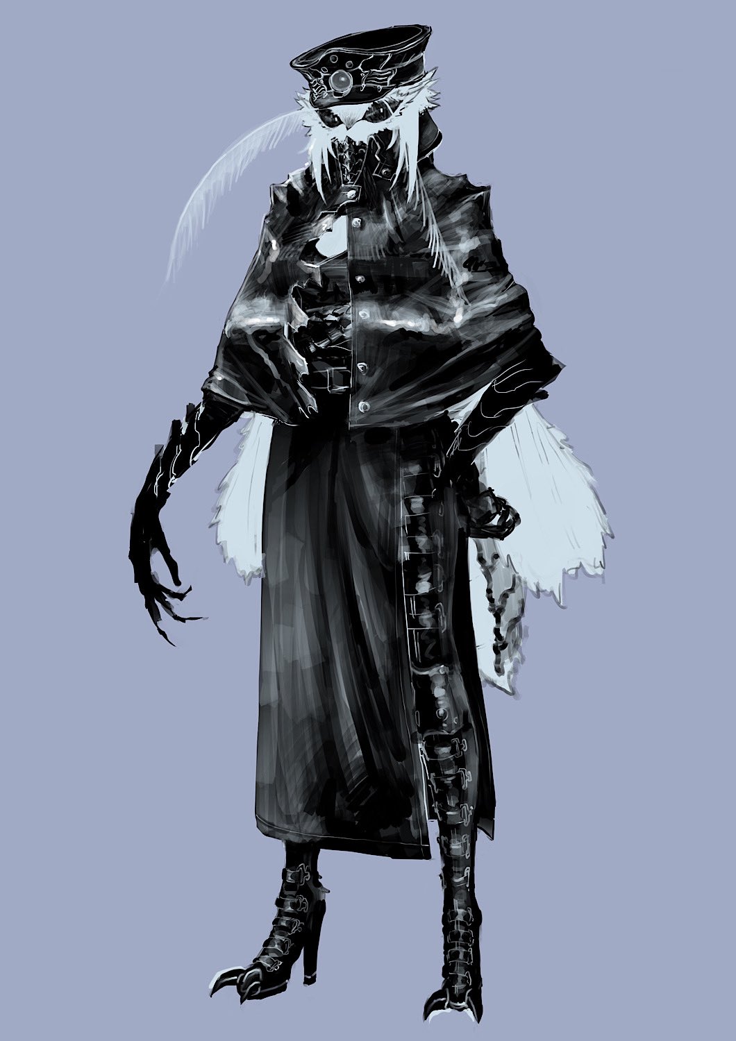 1girl, antennae, arthropod_girl, arthropod_limbs, black_capelet, black_footwear, black_headwear, black_sclera