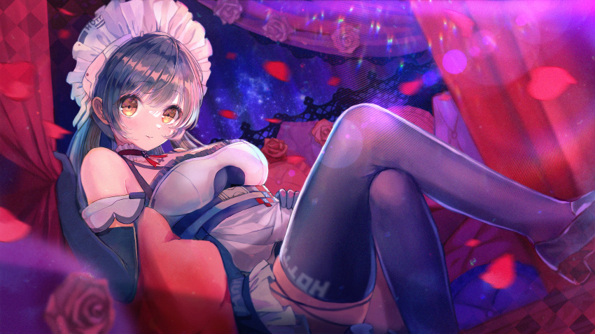 annabella_(tower_of_fantasy), black_gloves, black_hair, dress, frilled_skirt, frills, gloves, highres
