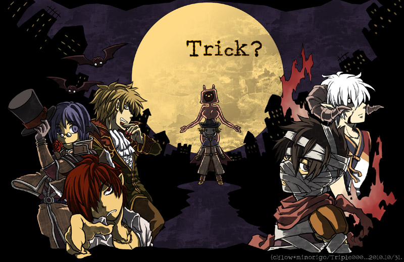 6+boys, alchemist_(ragnarok_online), animal_ears, armor, ascot, assassin_(ragnarok_online), bandages, bat_(animal)