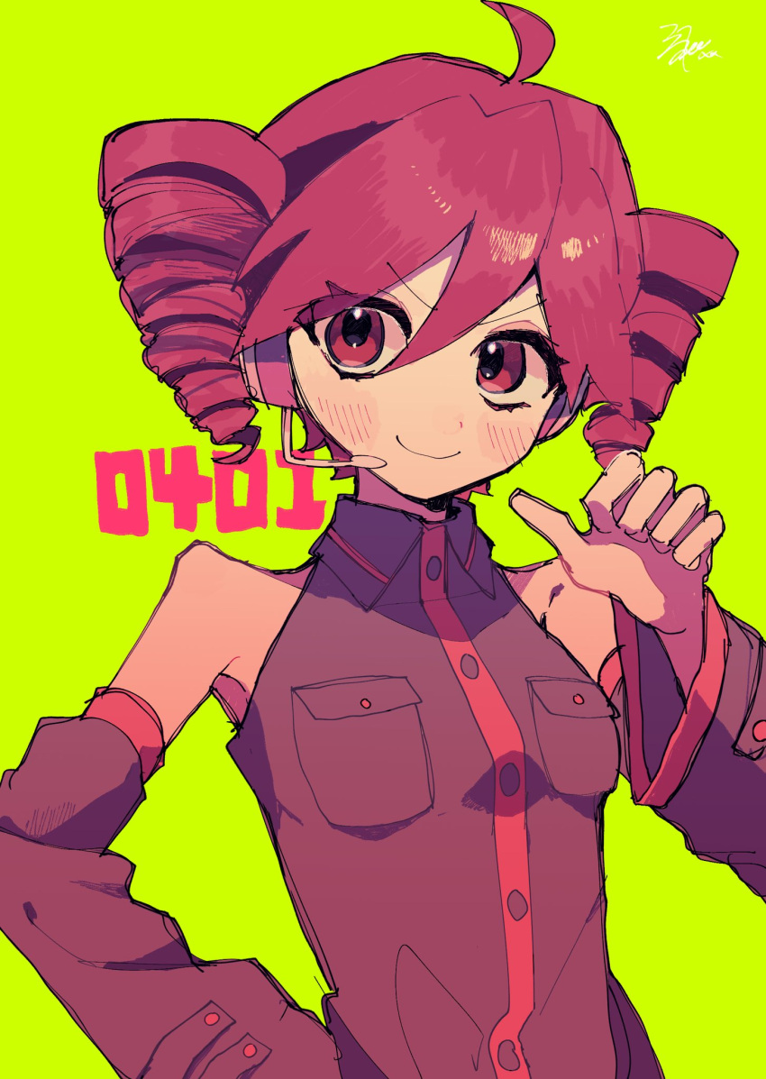 1girl, ahoge, black_shirt, blush, breast_pocket, buttons, closed_mouth, commentary