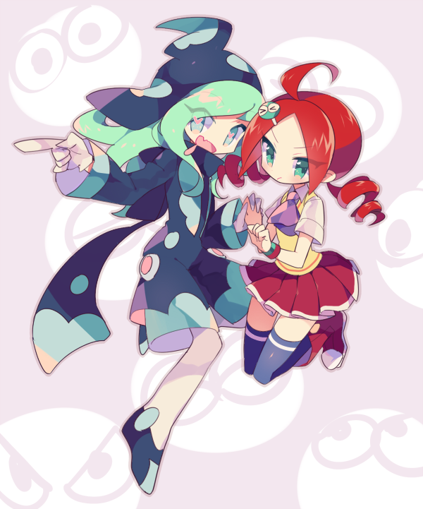 1boy, 1girl, ahoge, andou_ringo, aqua_hair, ascot, black_thighhighs, blue_eyes
