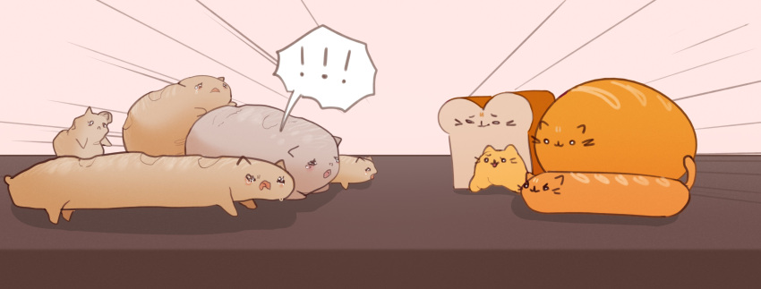 !, !!, :d, absurdres, bread, cat_baguette_(popopoka), closed_mouth, english_commentary