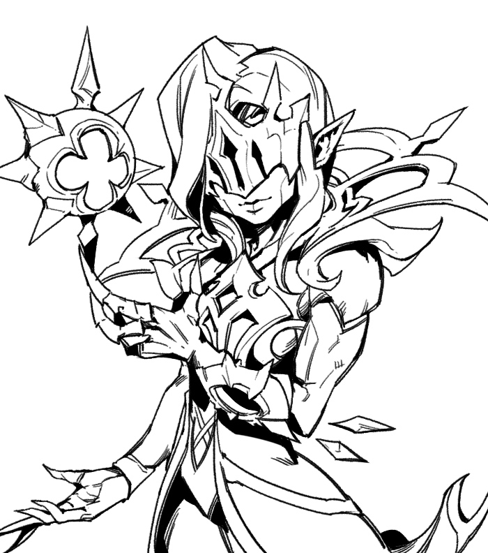 1boy, armor, character_request, claws, closed_mouth, cowboy_shot, facing_viewer, greyscale