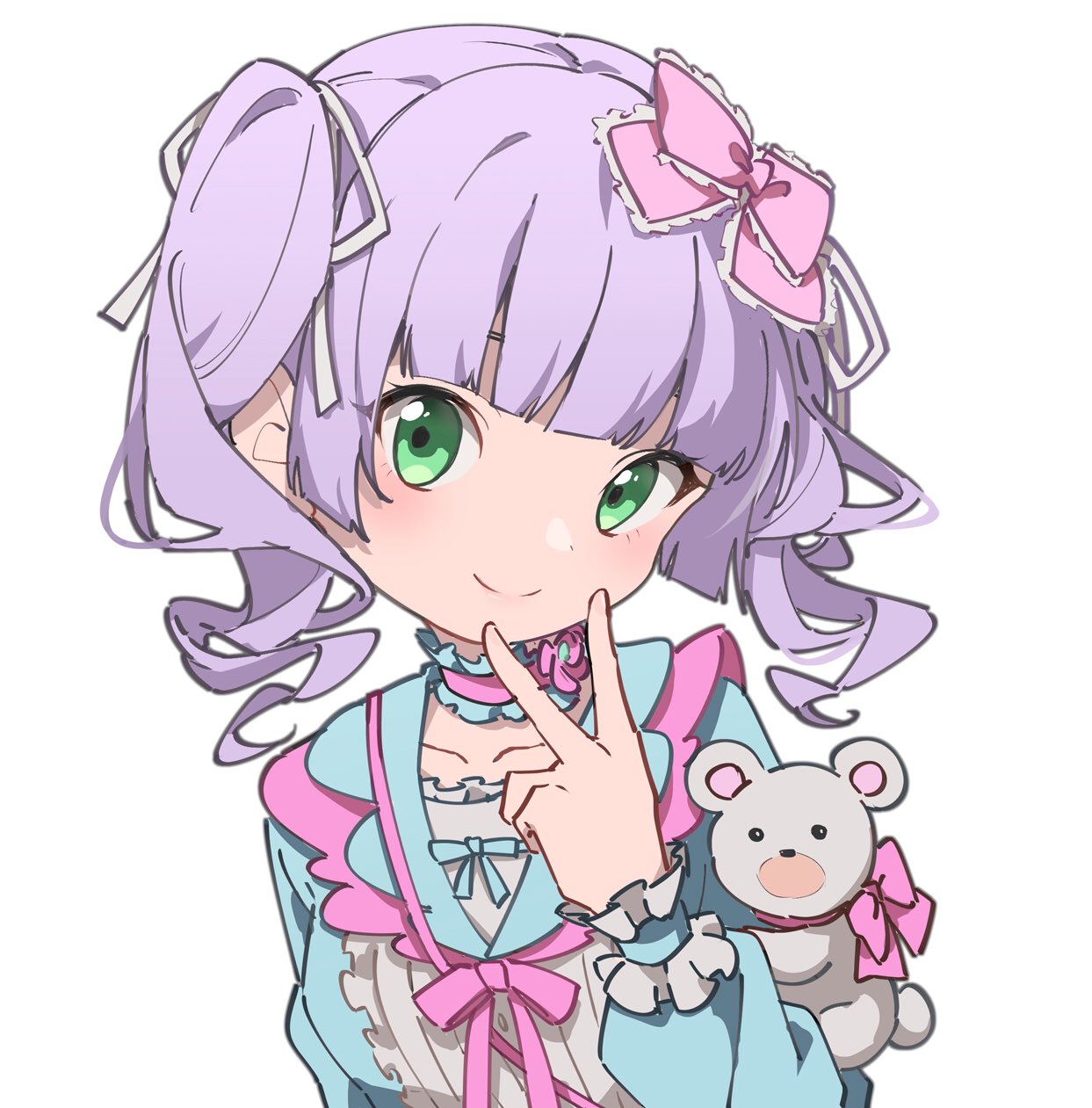 1girl, blunt_bangs, bow, drill_hair, green_eyes, hair_bow, heaven_burns_red, highres