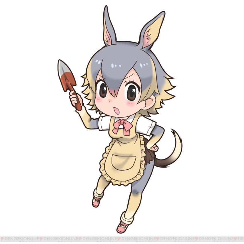 1girl, animal_ears, apron, bilby_(kemono_friends), black_eyes, bow, bowtie, extra_ears