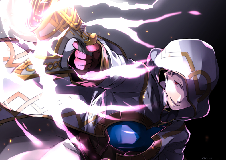 aiming, ataka_takeru, cloak, energy, fire_emblem, fire_emblem_heroes, gloves, gun