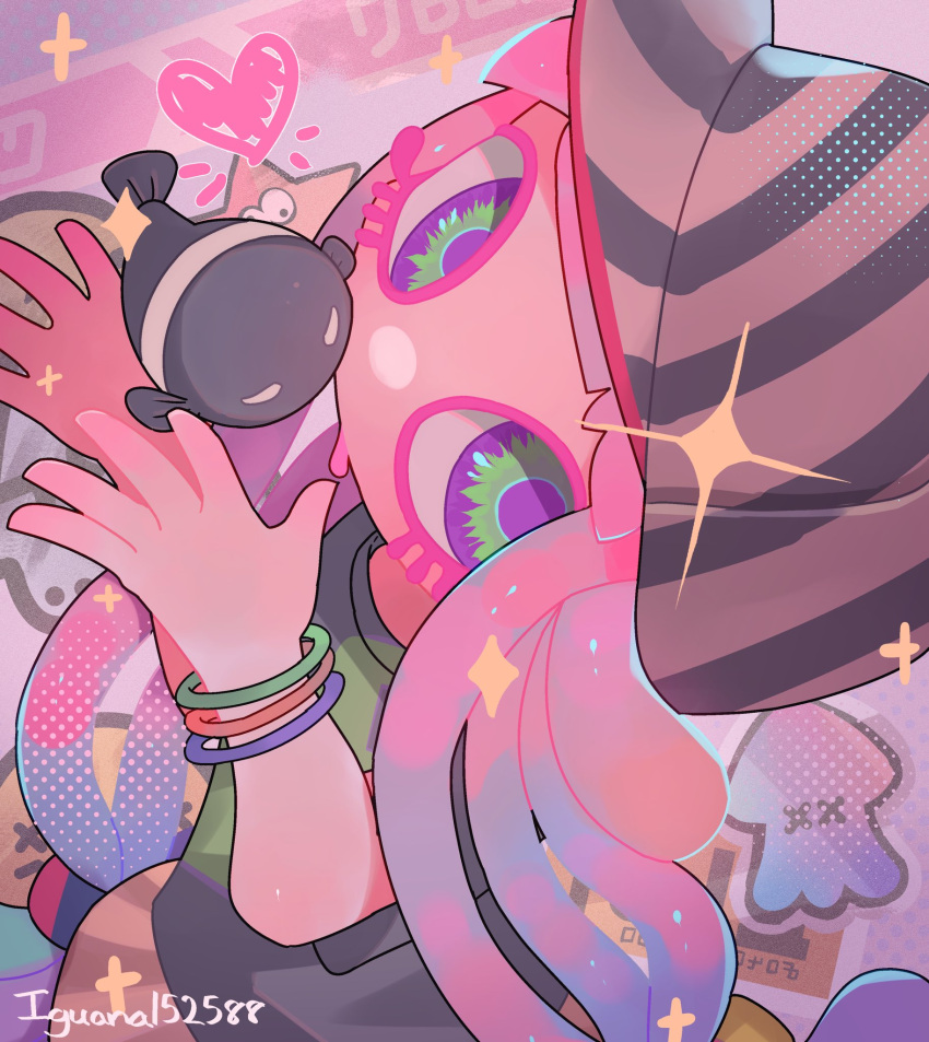 1boy, 1girl, baseball_cap, black_skirt, blunt_bangs, closed_eyes, clownfish, drooling