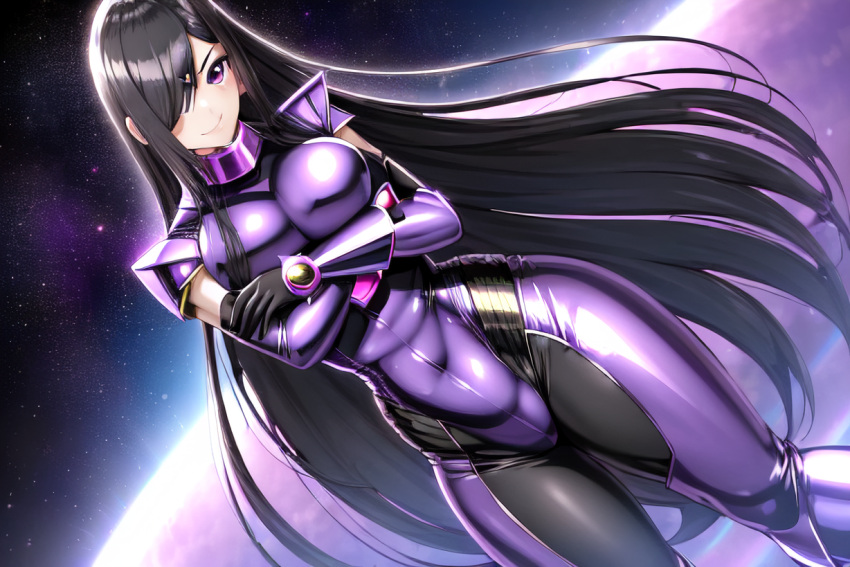 1girl, alluring, black_hair, helmetless, ohsama_sentai_king-ohger, otako, papillon_ohger, princess, queen, rita_kanisuka, solo, super_sentai, violet_eyes