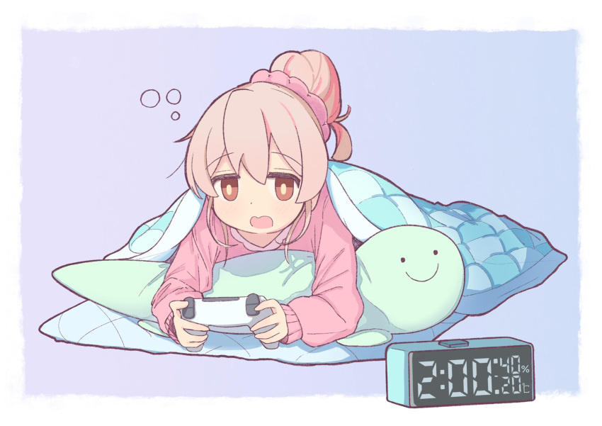 alarm_clock, clock, commentary_request, controller, futon, game_controller, hair_bun, hair_ornament