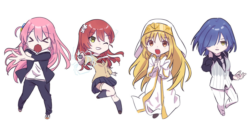 >_<, 4girls, ;d, accelerator_(toaru_majutsu_no_index), accelerator_(toaru_majutsu_no_index)_(cosplay), black_choker, black_jacket, black_shirt