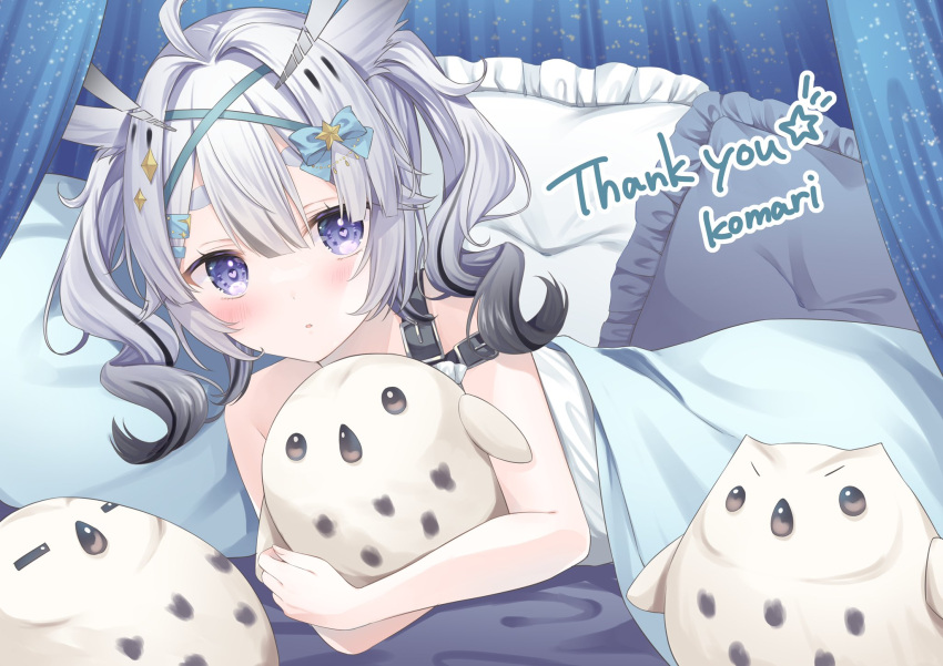 animal_hug, bird, grey_hair, hair_ribbon, heart, heart_in_eye, highres, indie_virtual_youtuber