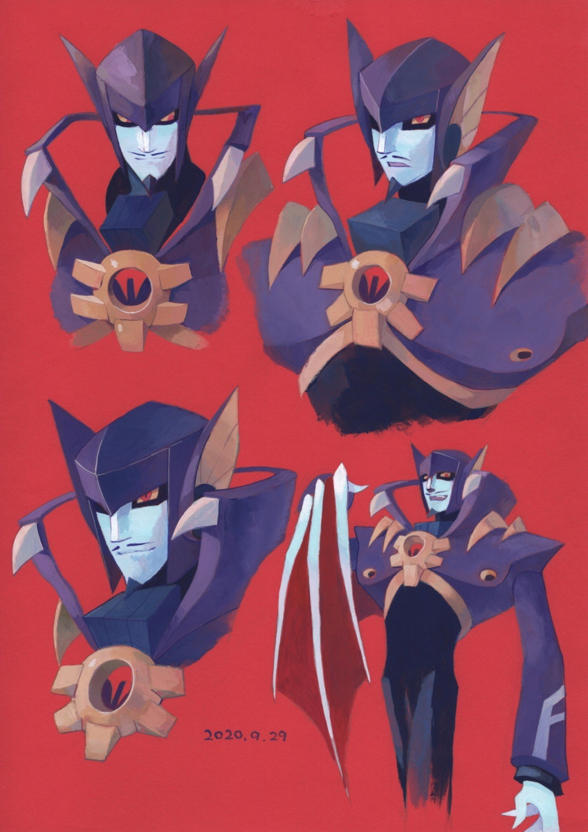 1boy, animal_ears, bat_ears, collage, colored_sclera, commentary_request, dated, facial_hair