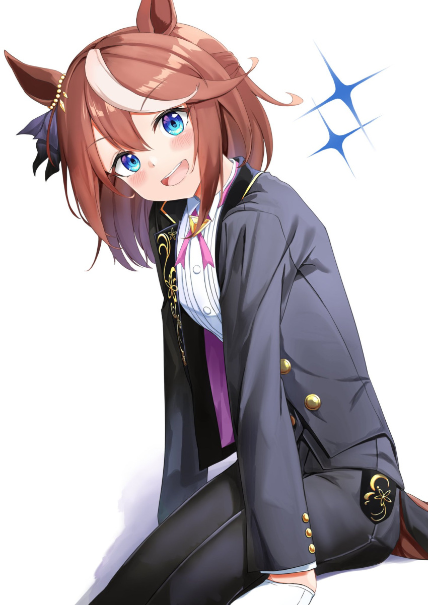 1girl, alternate_costume, alternate_hair_length, alternate_hairstyle, animal_ears, black_jacket, black_pants, blazer