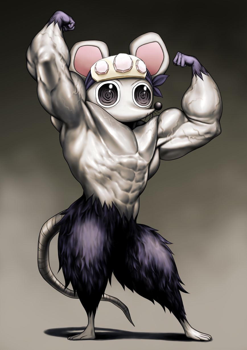 abs, animal, animal_ears, animal_focus, arms_up, clenched_hands, flexing, forehead_protector