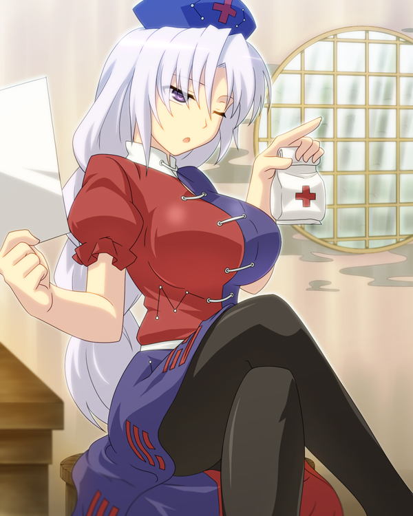 breasts, crossed_legs, eisen-hyouka, hat, kagesaki-ice, large_breasts, nurse, nurse_cap