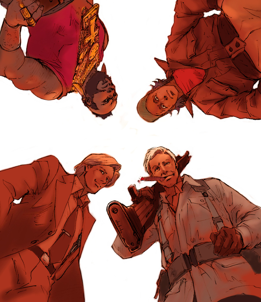 absurdres, b.a._baracus, cigar, circle_formation, everyone, from_below, gun, h.m._"howling_mad"_murdock