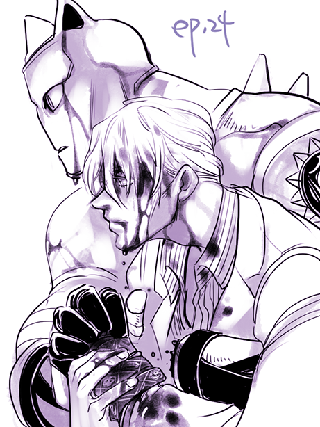 2boys, 2obys, amputee, animal_ears, blood, blood_on_face, cat_ears, diamond_wa_kudakenai, formal, hair_down, holding_another's_wrist, jojo_no_kimyou_na_bouken, killer_queen, kira_yoshikage, male_focus, merumeru626, multiple_boys, necktie, pinstripe_pattern, stand_(jojo), striped, suit