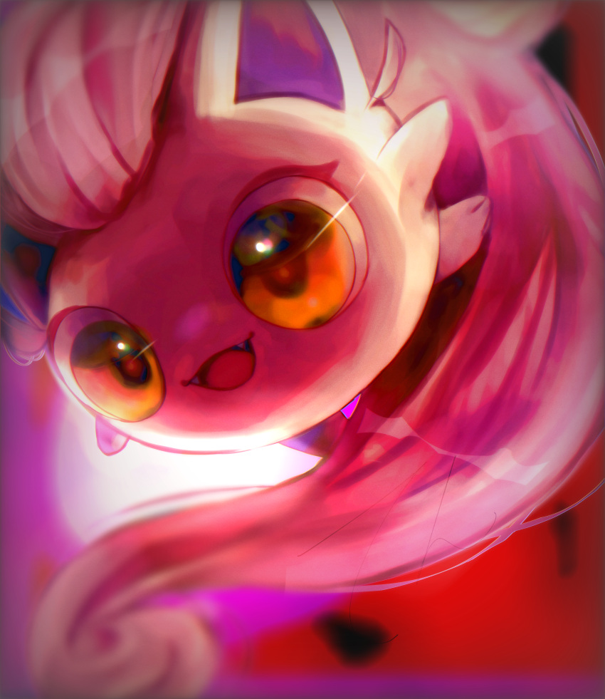 absurdres, animal_focus, blurry, chromatic_aberration, commentary_request, depth_of_field, fangs, full_body