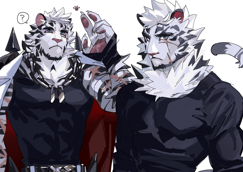 1boy, absurdres, alternate_muscle_size, animal_ears, arknights, belt, black_tank_top, collage