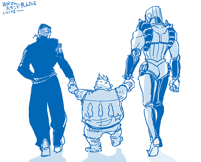 3boys, diamond_wa_kudakenai, family, from_behind, gakuran, holding_hands, jacket, jojo_no_kimyou_na_bouken