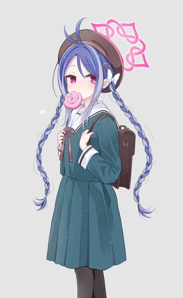1girl, alternate_costume, antenna_hair, aqua_serafuku, aqua_skirt, black_pantyhose, blue_archive, bow
